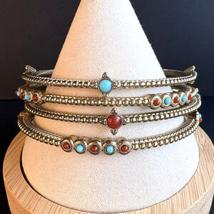 4 Vintage Graziano CN Southwest Multicolor Gold Tone Bracelets Turquoise Coral